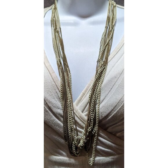 Gold And White Multilayer Chain Necklace - Picture 5 of 9